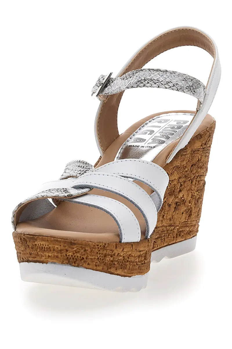 Sandali Bianchi e Argento Con Zeppa Prima Riga MK247301 miniatura 3