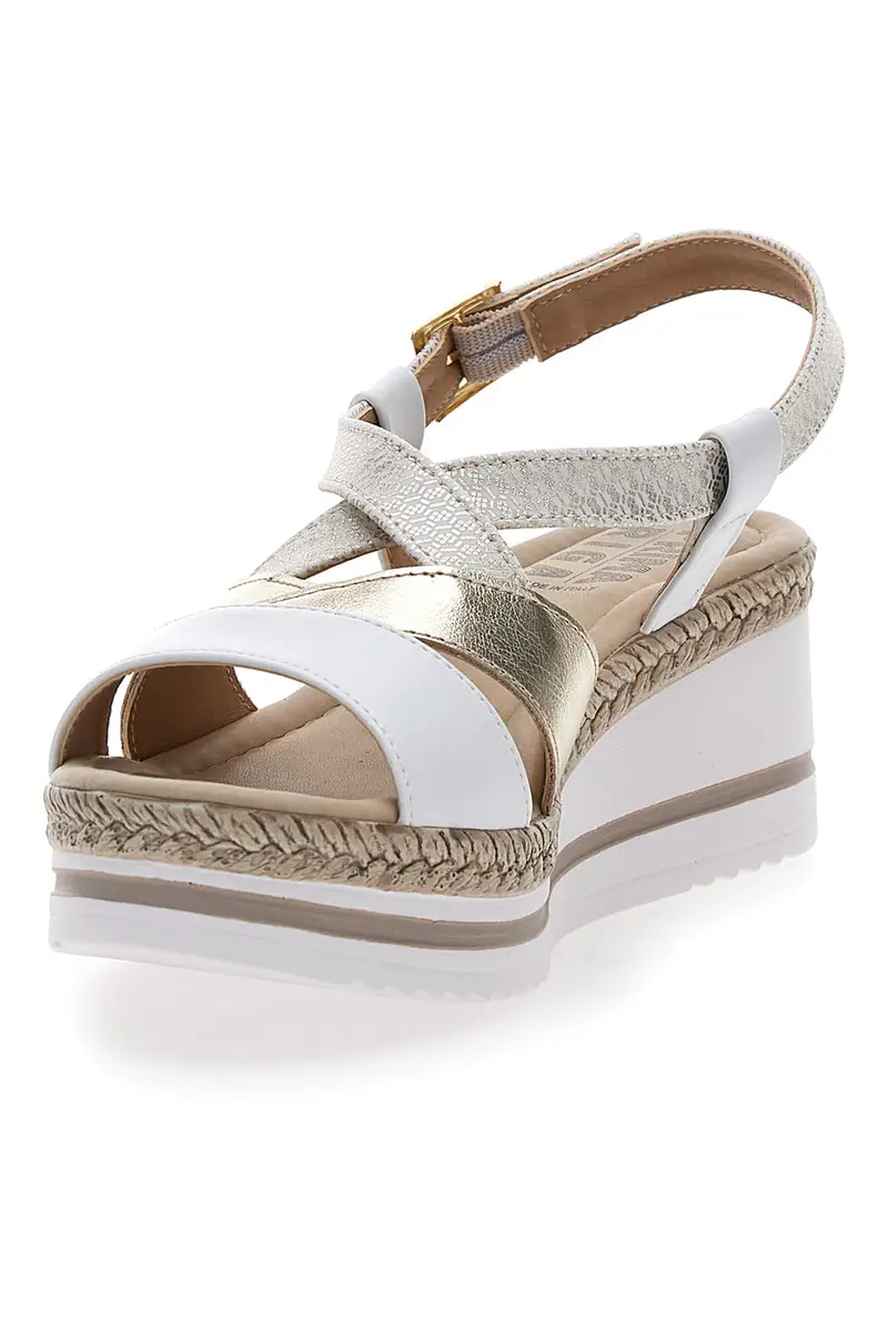 Sandali Bianchi e Oro Con Zeppa Prima Riga MK3234109 miniatura 3