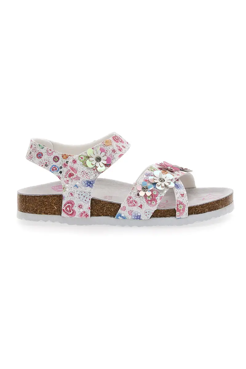 Sandali Bianchi e Rosa Con Applicazioni Floreali Pitt Kids 14407