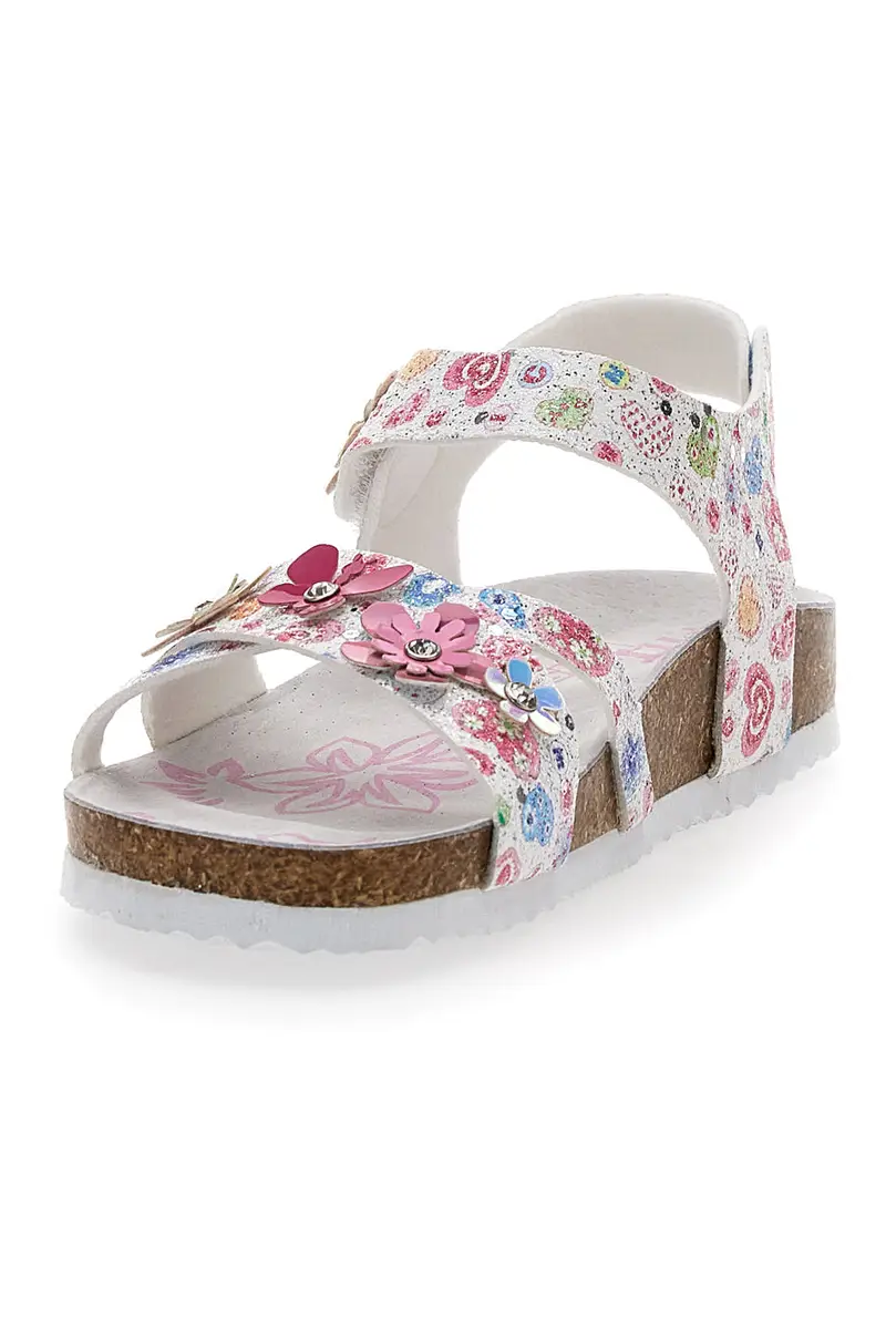 Sandali Bianchi e Rosa Con Applicazioni Floreali Pitt Kids 14407 miniatura 3