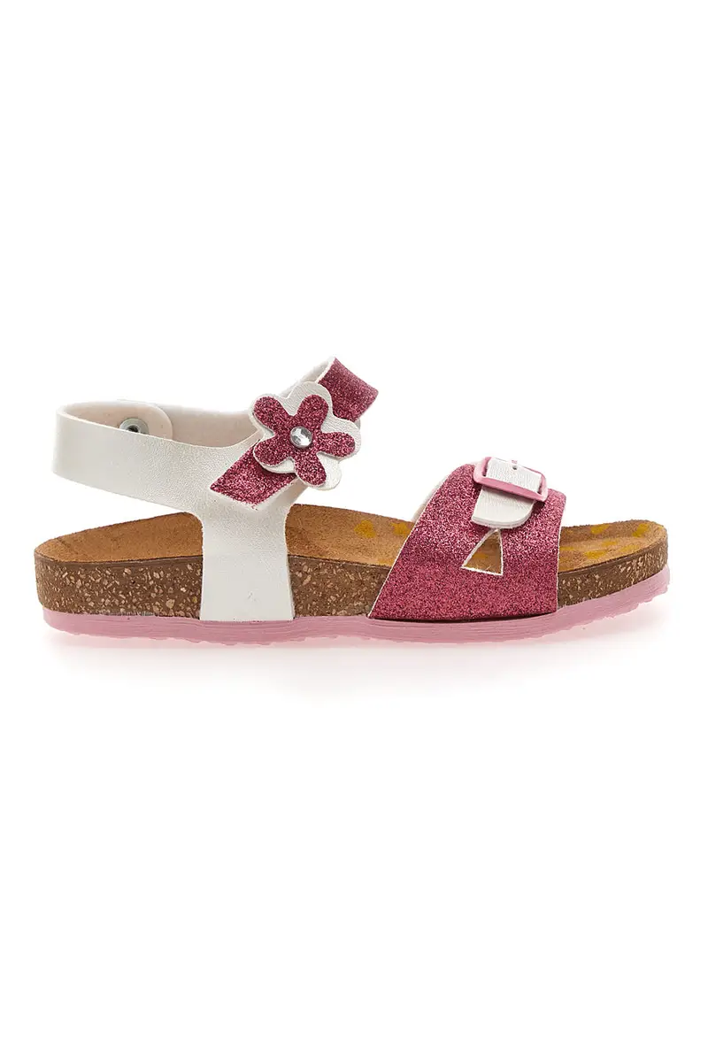 Sandali bianco e fucsia con fiore glitterato PITTARELLO BIO 257A084SR