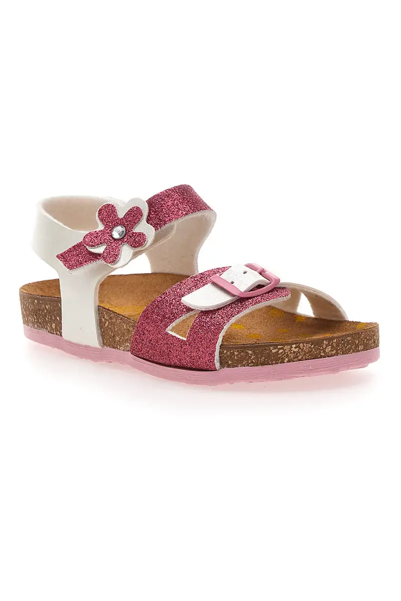Sandali bianco e fucsia con fiore glitterato PITTARELLO BIO 257A084SR miniatura 2