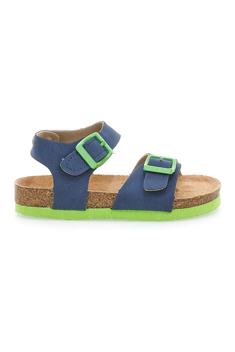 Sandali blu con fibbie verdi e plantare preformato Pitt Kids 14466