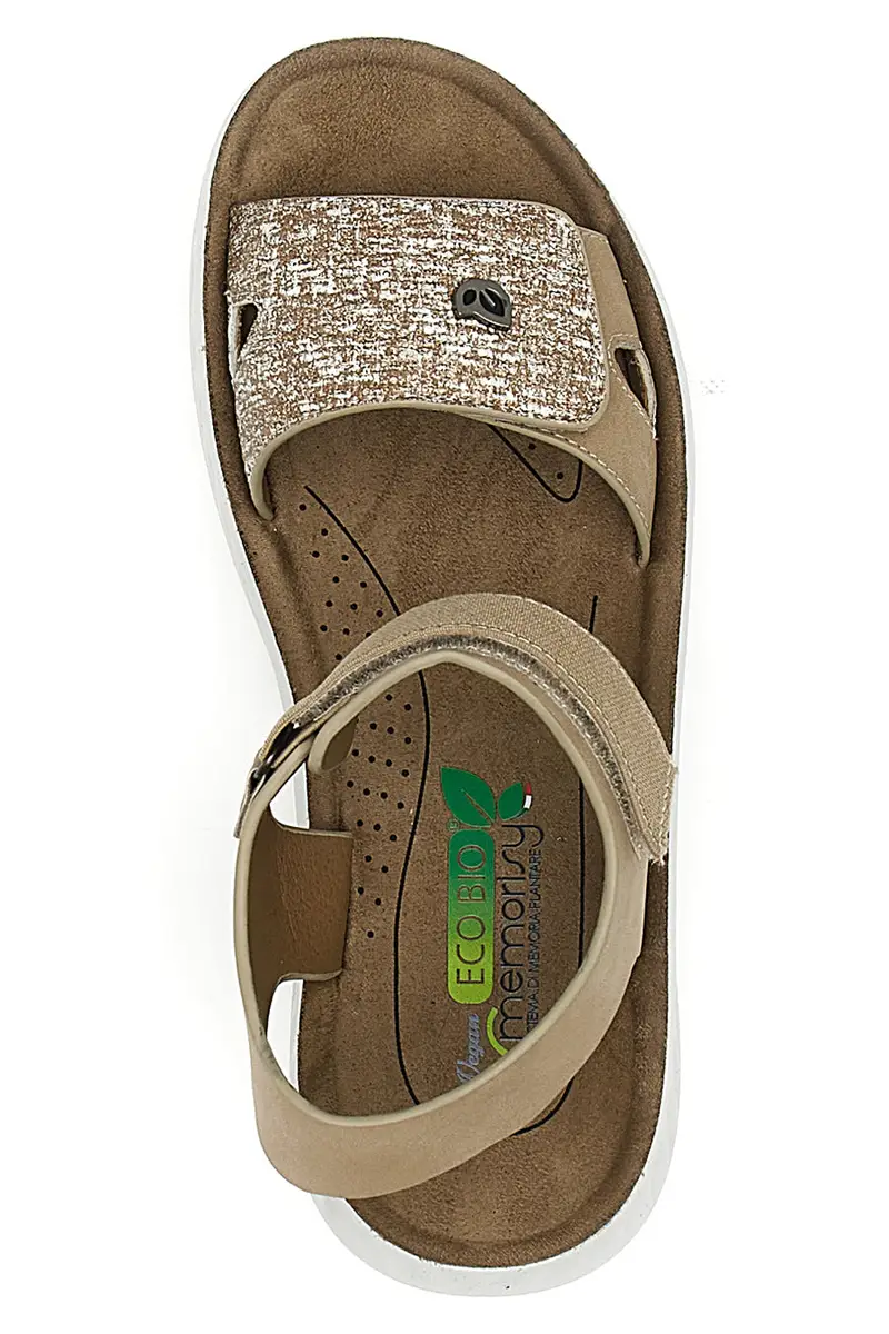 Sandali con Chiusura in Velcro Beige Eco Bio J533338 miniatura 3