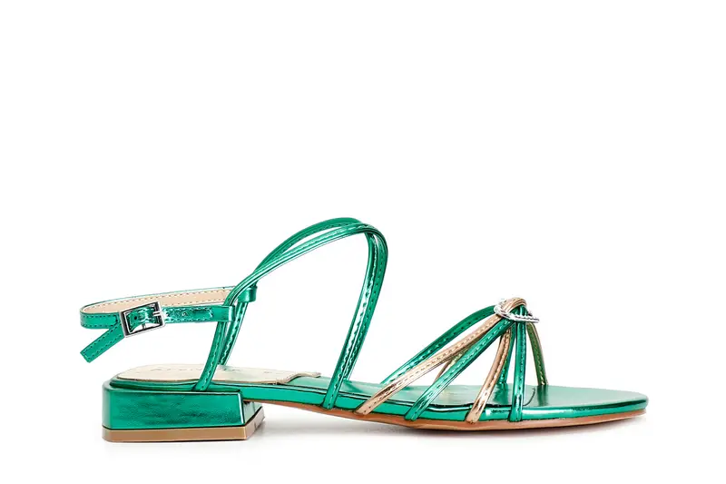 sandali con doppio incrocio effetto laminato con accessorio smeraldo 36