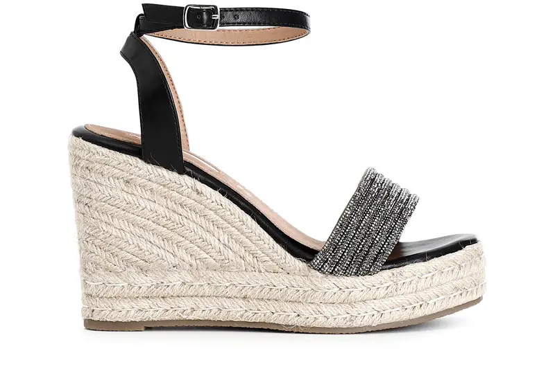 sandali con fasce strass su zeppa corda nero 41