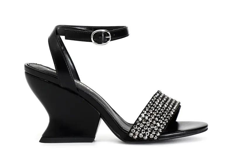 sandali con fascia strass e cinturino alla caviglia nero 39