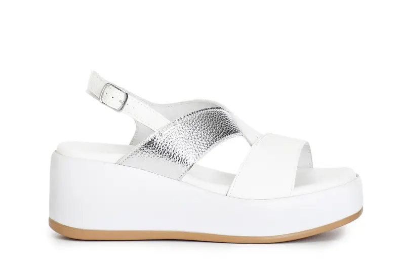 sandali con incrocio bicolore bianco/argento 37