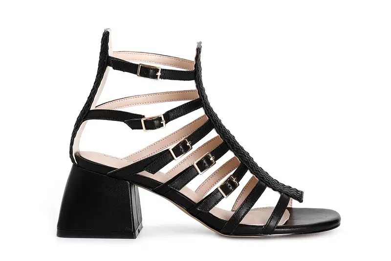 sandali con listini e intreccio in nappa nero 41