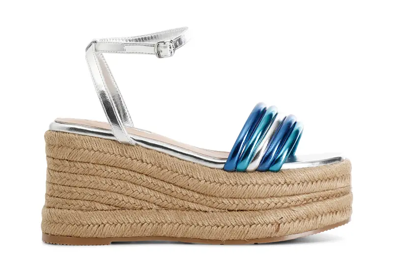 sandali con mignon imbottiti su zeppa blu 39