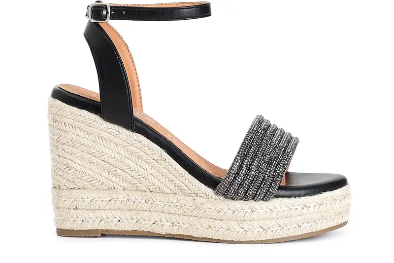 sandali con mignons strass su zeppa corda nero 40