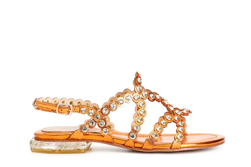 sandali con multilistini e strass arancio