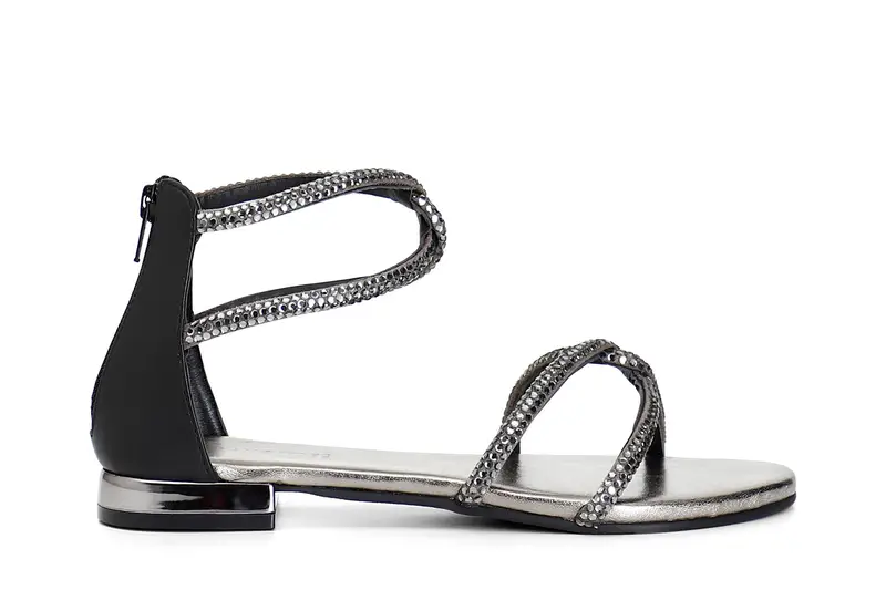 sandali con strass termosaldati nero