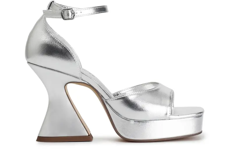 sandali con toppone effetto laminato argento 37
