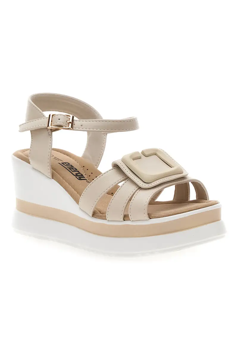 Sandali con zeppa beige con fasce e dettagli brillanti Energy E483 miniatura 2