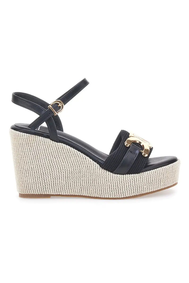 Sandali con zeppa neri con dettagli oro Energy E6000