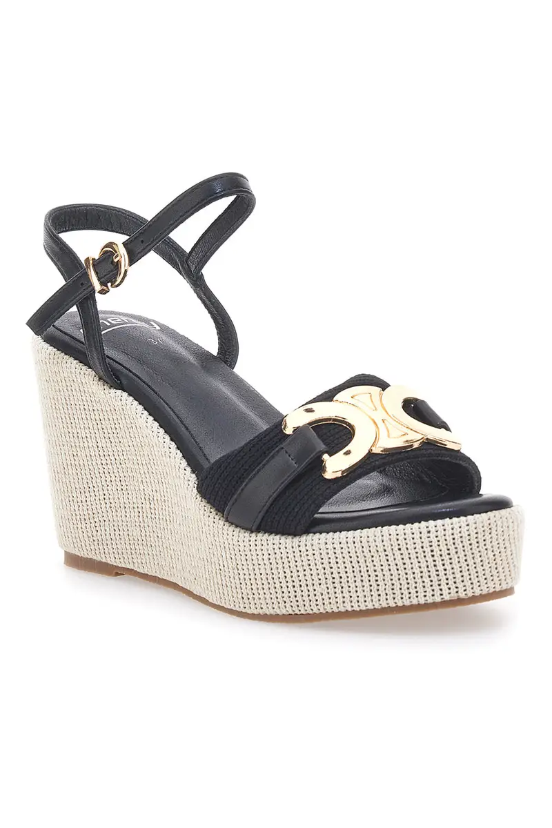 Sandali con zeppa neri con dettagli oro Energy E6000 miniatura 2