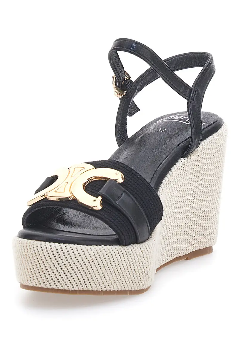 Sandali con zeppa neri con dettagli oro Energy E6000 miniatura 3