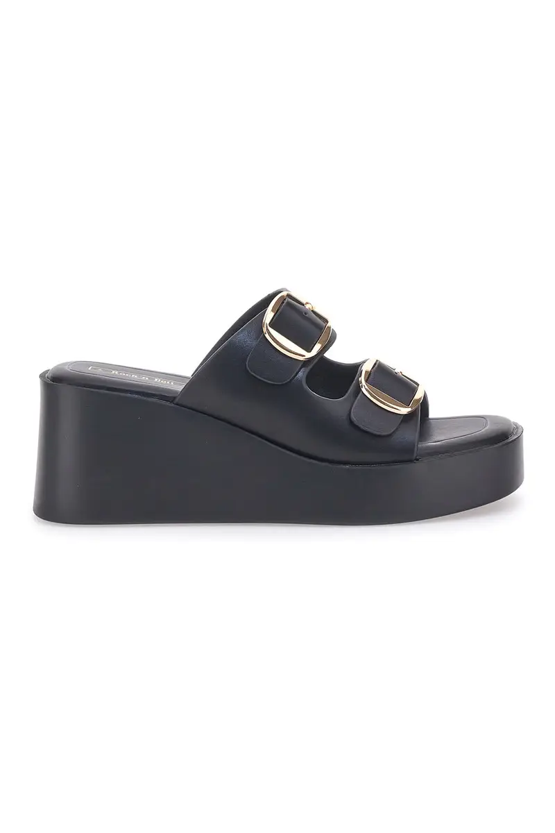 Sandali con zeppa neri con doppia fibbia oro Rock'n Doll 3T848223 miniatura 2