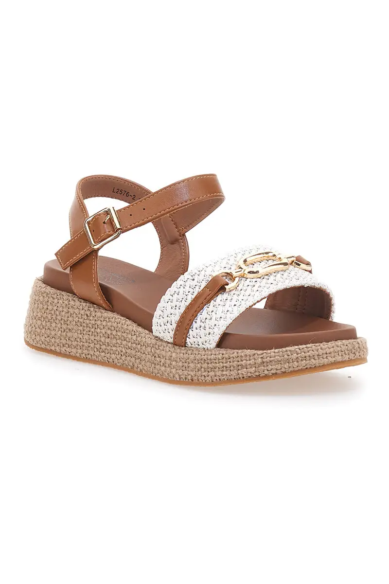 Sandali cuoio e bianco con dettaglio gioiello Pittarello Sun L25762 miniatura 2