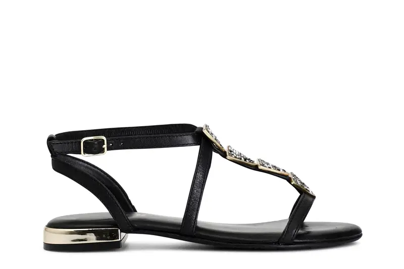 sandali donna in pelle con accessorio nero
