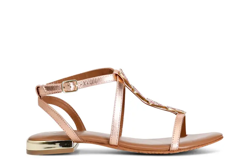 sandali donna in pelle con accessorio oro rosa 36