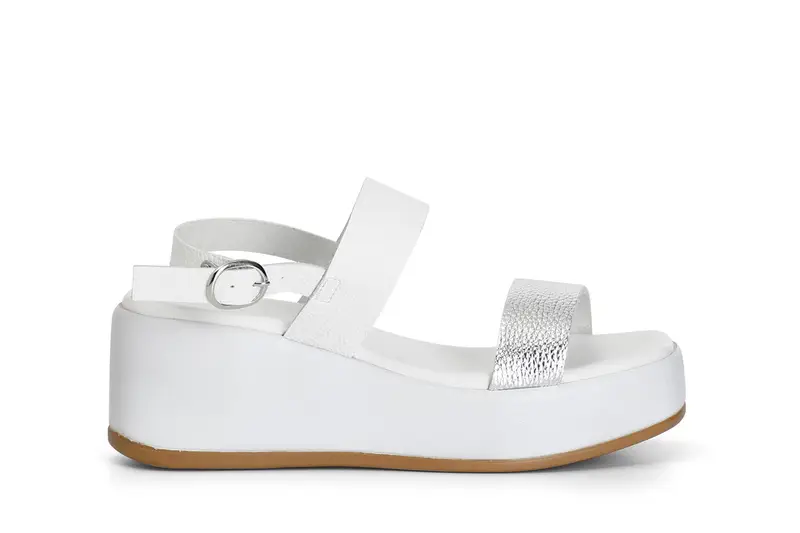 sandali doppia fascia bicolore bianco/argento 40