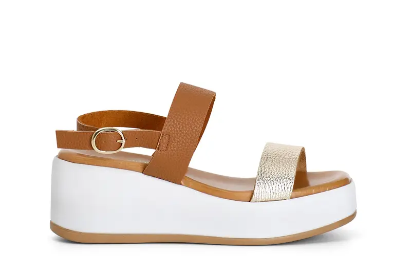 sandali doppia fascia bicolore biscotto/oro 40