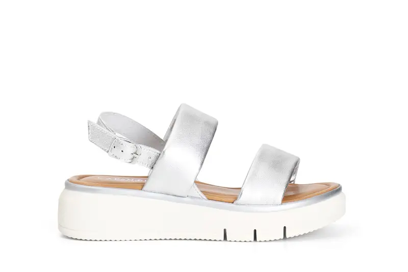sandali doppia fascia effetto laminato argento 36