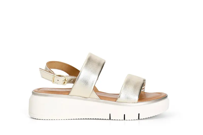 sandali doppia fascia effetto laminato platino 36