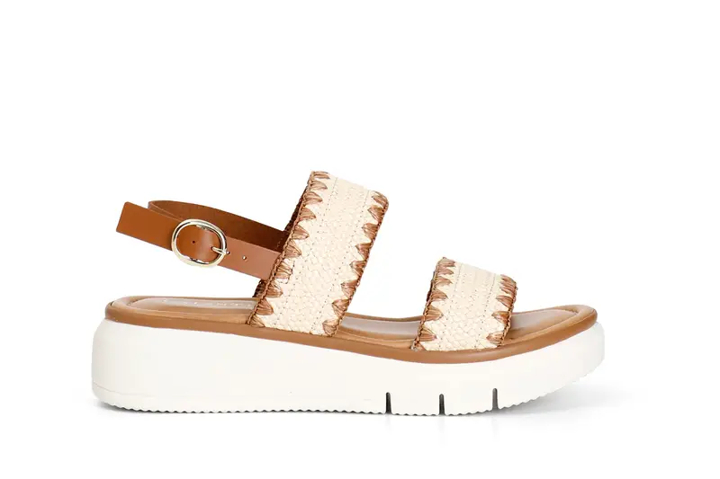 sandali doppia fascia naturale/cuoio