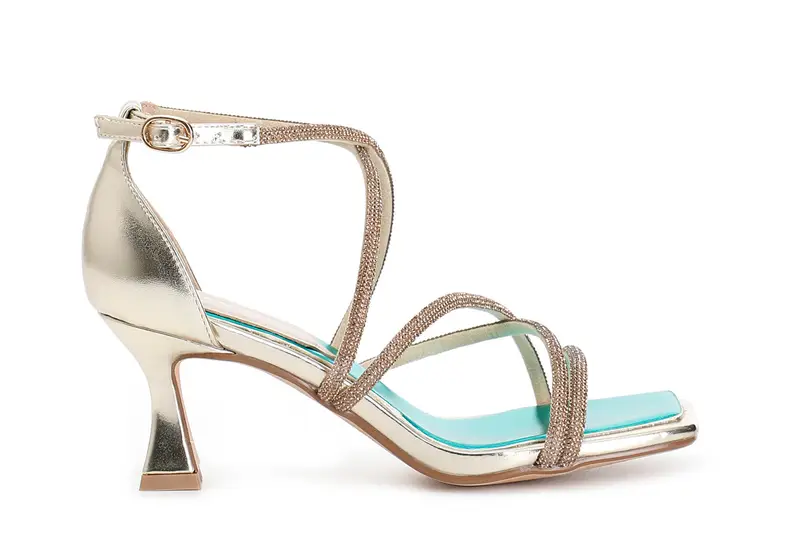 sandali doppio incrocio con strass platino