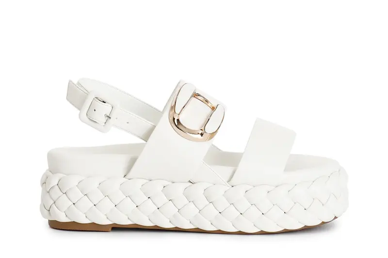 sandali due fasce con fondo a treccia e accessorio bianco 40