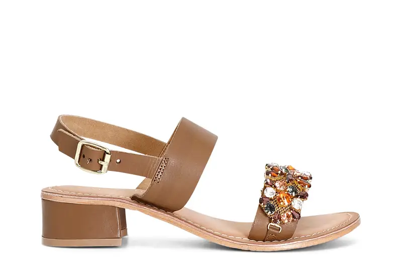 sandali due fasce in pelle con strass cuoio