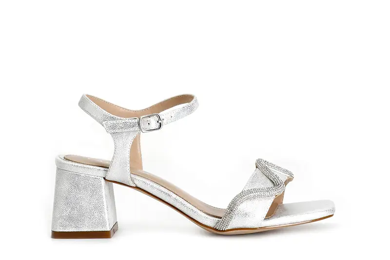 sandali effetto laminato con dettaglio strass davanti argento 36
