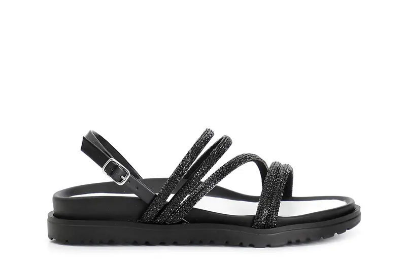 sandali fasce con strass nero