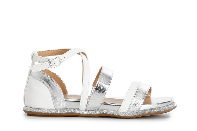 sandali fasce in laminato sintetico con toppone chiuso multi argento