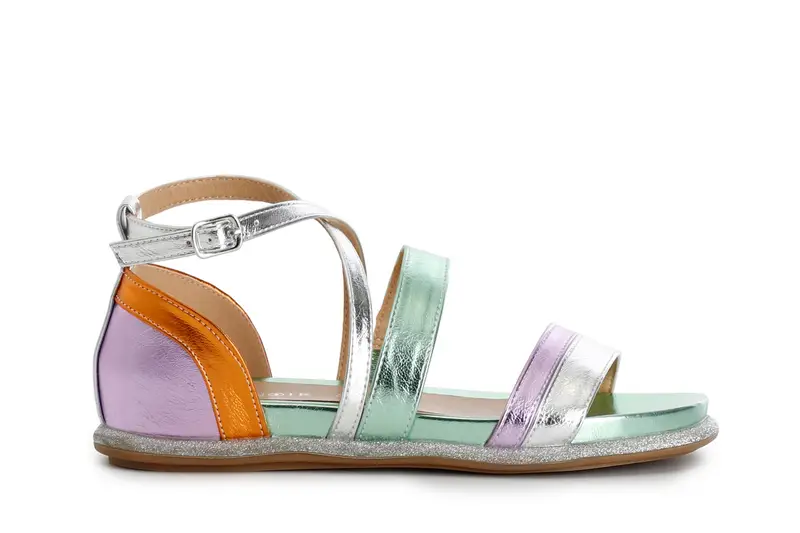sandali fasce in laminato sintetico con toppone chiuso multi verde