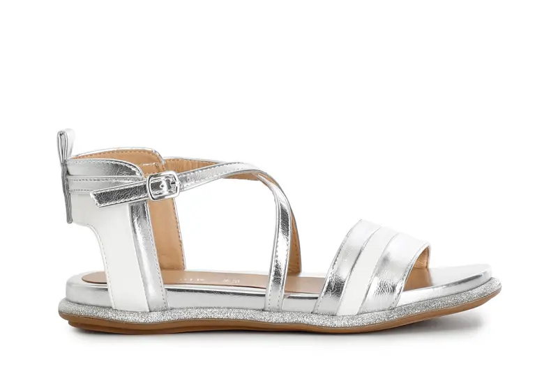 sandali fasce incrocio in sintetico laminato multi argento