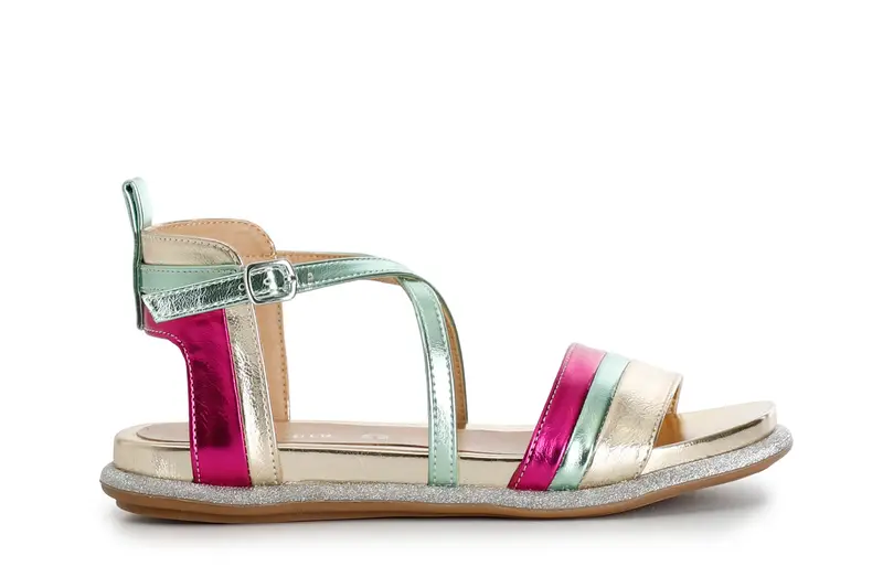 sandali fasce incrocio in sintetico laminato multi fuxia