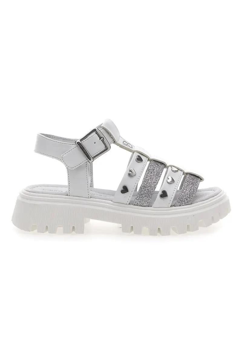 Sandali Fisherman Bianchi Con Applicazioni Argento e Brillantini Laura Biagiotti 9021