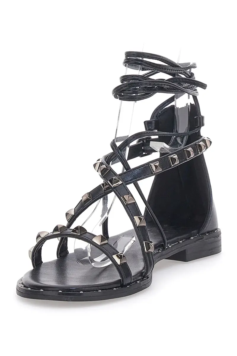 Sandali Flat Alla Schiava Neri Con Borchie Me & Me 1531 miniatura 3