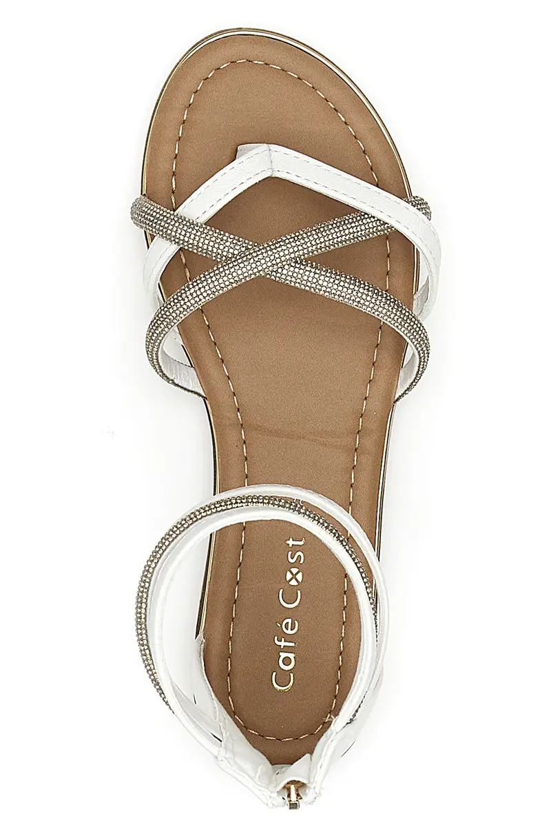 Sandali flat bianchi con fasce glitterate e cerniera posteriore Cafè Cost 665 miniatura 3