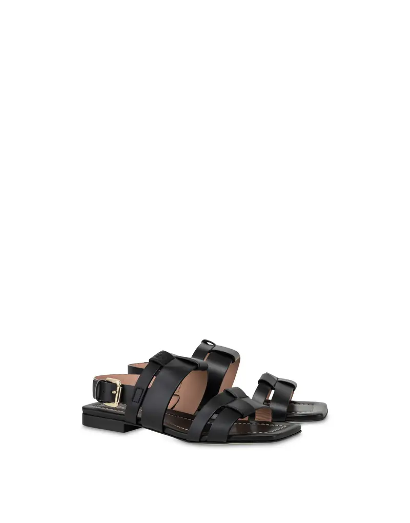 Sandali flat in vitello Overlay BLACK, 39, Pollini miniatura 2