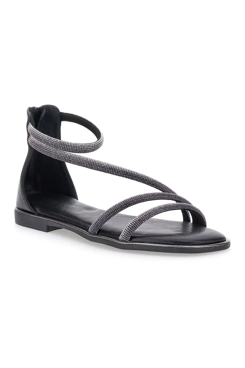 Sandali Flat Neri Con Strass Cafe' Cost 271 miniatura 2