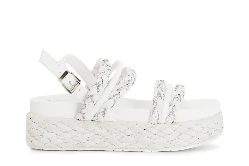 sandali frate in rafia e con strass bianco