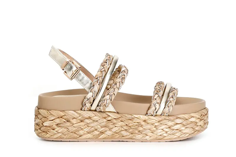 sandali frate in rafia e con strass cuoio