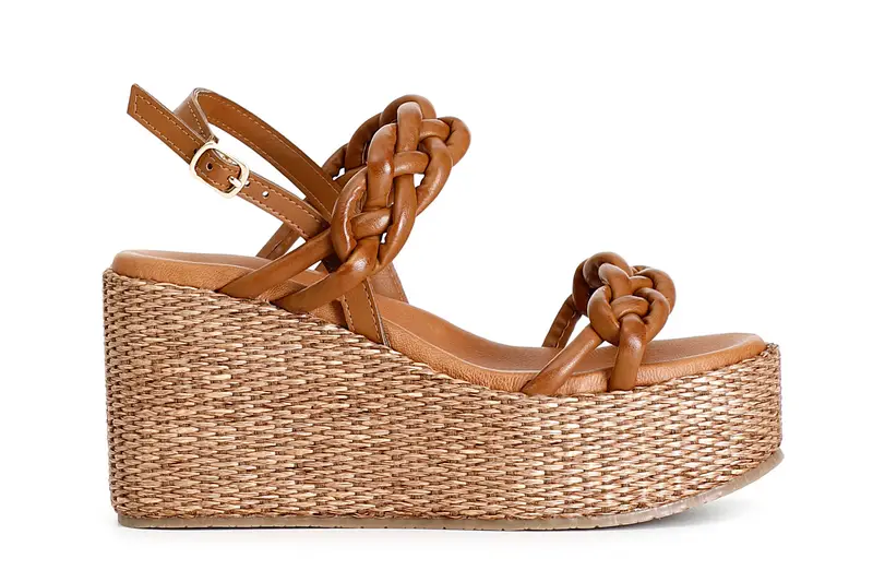 sandali frate su zeppa in rafia cuoio 40
