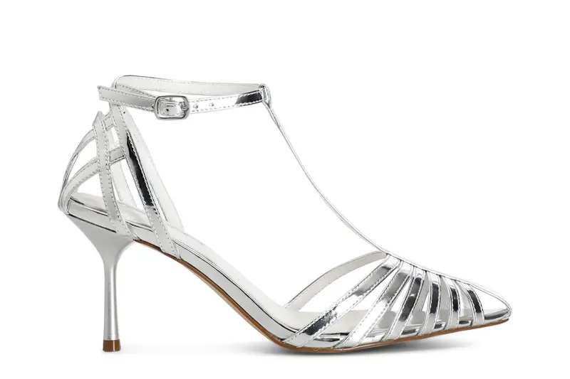 sandali gabbia a "t" effetto metallizzato argento