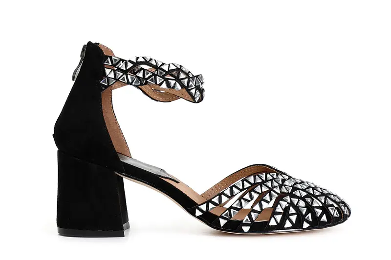 sandali gabbia chiuso sul dietro con strass triangolo nero 37